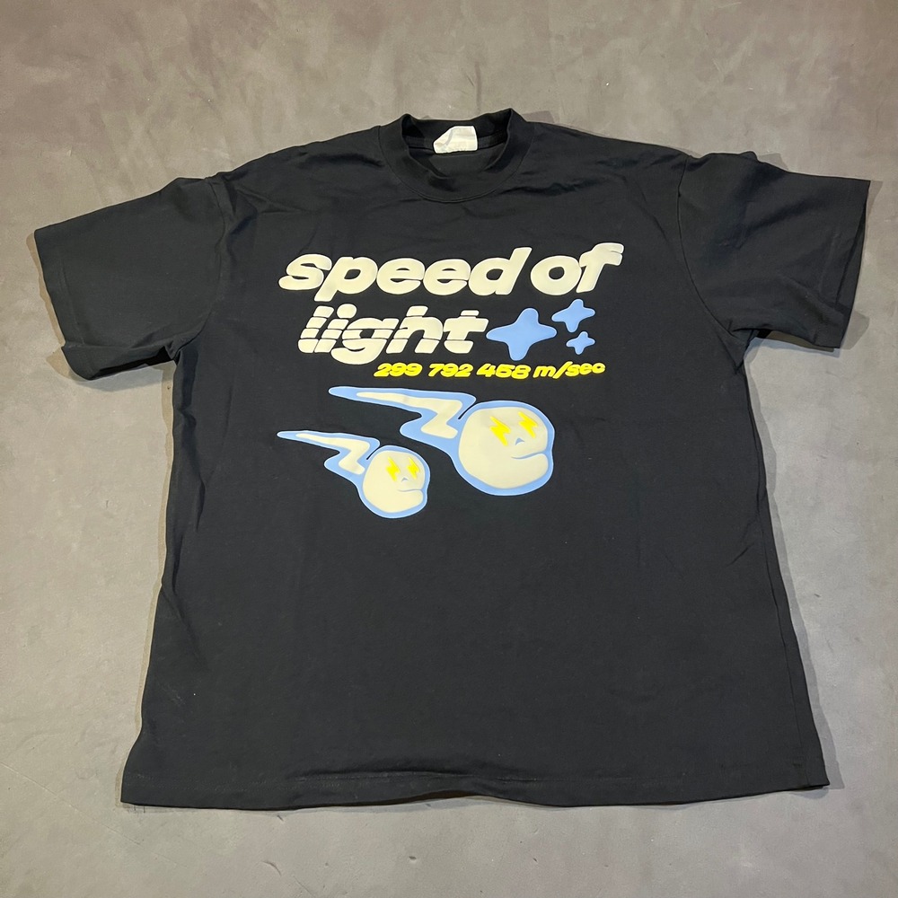 Broken Planet Speed of Light Black Graphic Tee Shirt Mens Large Organic Cotton